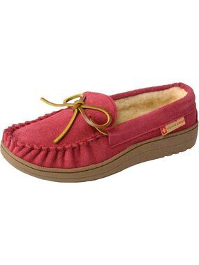 Women's Red Suede Alpine Swiss Sabine Moccasin Slippers Shearling House Shoes